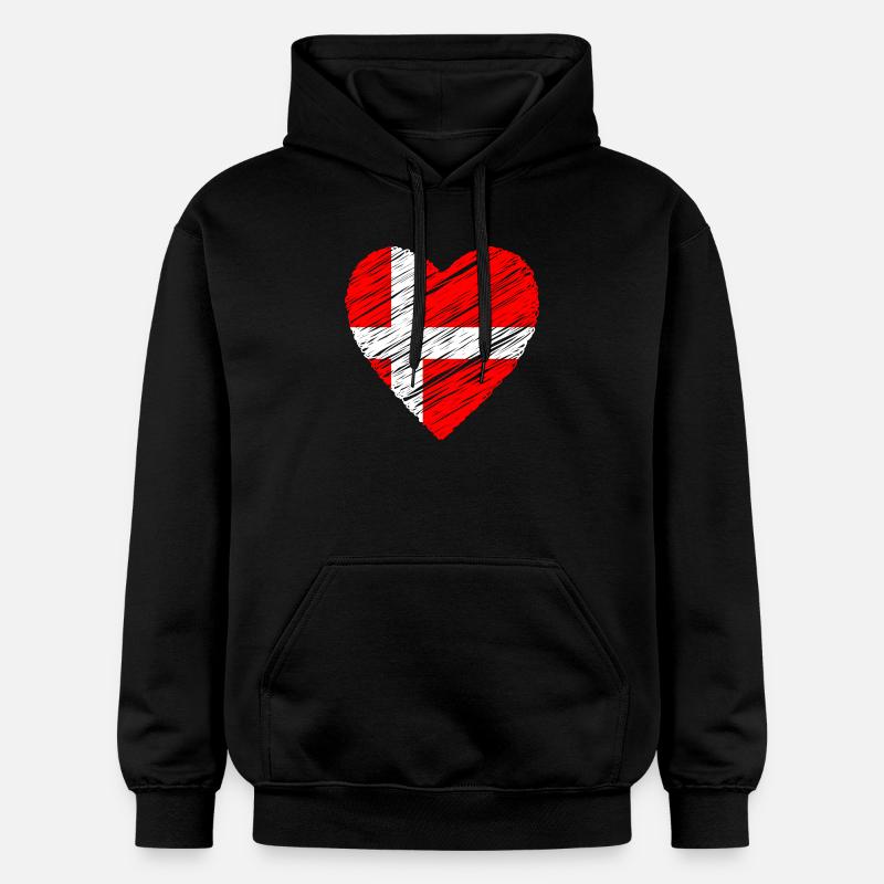 Cœur Danois — Drapeau Danemark Brush - Sweat à capuche Softstyle® Gildan Unisexe - noir