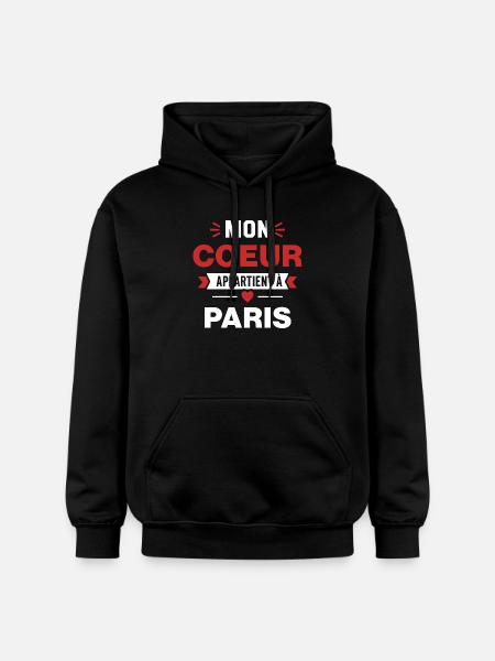 Mon Coeur Appartient à Paris - Sweat à capuche Softstyle® Gildan Unisexe - noir