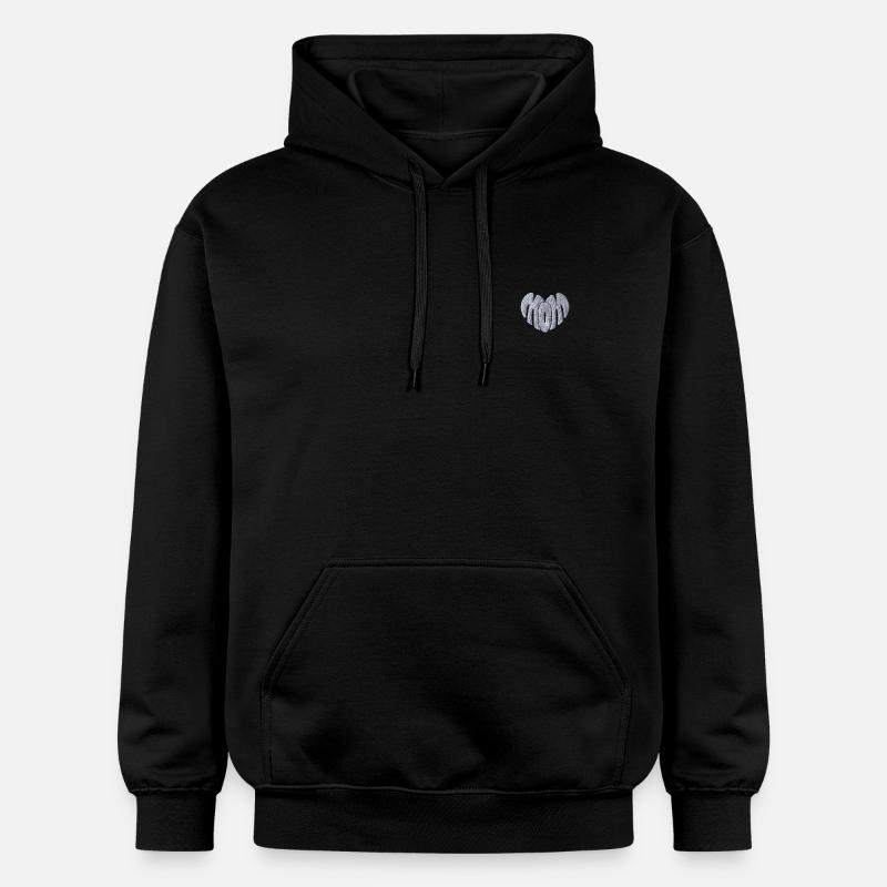 Mamma Hjärta Vit Broderad - Gildan luvtröja unisex Softstyle® Midweight - svart