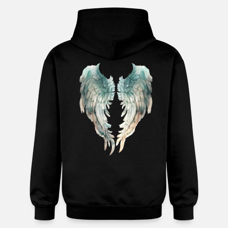 Ailes en aquarelle bleues - Sweat à capuche Softstyle® Gildan Unisexe - noir