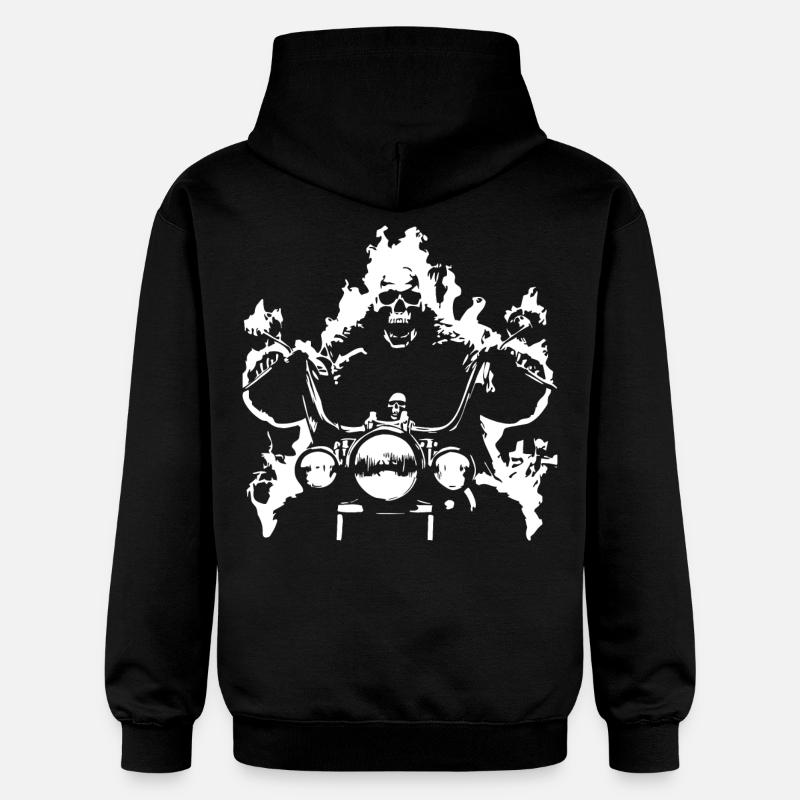 Skull Biker Flame Moto - Sweat à capuche Softstyle® Gildan Unisexe - noir