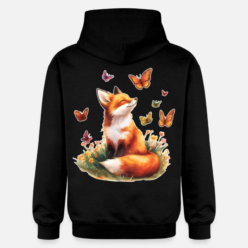 Fuchs mit Schmetterlingen - Gildan Unisex Softstyle® Midweight Hoodie - Schwarz