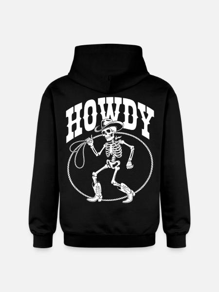 Howdy Skeleton Cowboy Lineart - Gildan Unisex Softstyle® Midweight Hoodie - black
