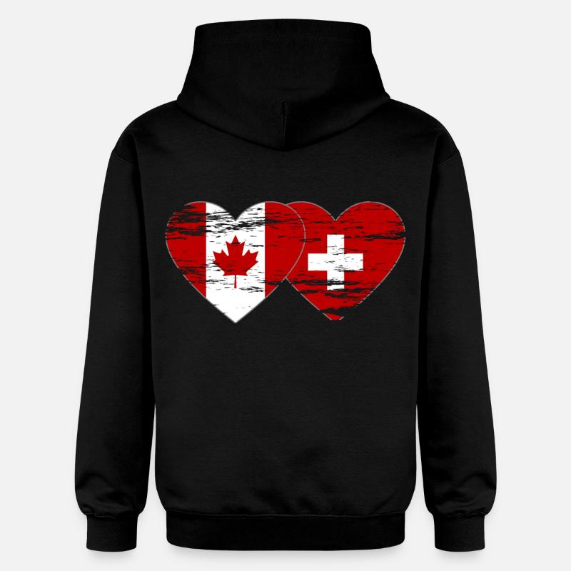 Canada Suisse Drapeau Coeur Utilisé - Sweat à capuche Softstyle® Gildan Unisexe - noir