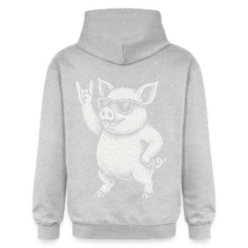 Funny Pig Rock Music Heavy Metal Vibes - Gildan Unisex Softstyle® Midweight Hoodie - light heather grey - Back - Liana (172cm)