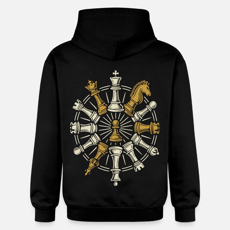 pièces d’échecs roue mandala jeu de société de joueur d’échecs - Sweat à capuche Softstyle® Gildan Unisexe - noir