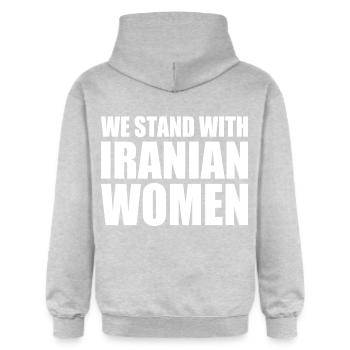 We stand with iranian women - Gildan Unisex Softstyle® Midweight Hoodie - Hellgrau meliert - Hinten - Liana (172cm)