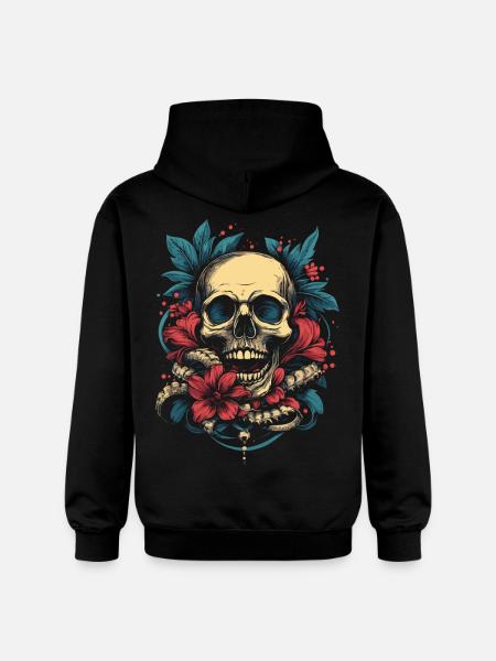 Tropical skull with flowers - Gildan Unisex Softstyle® Midweight Hoodie - black