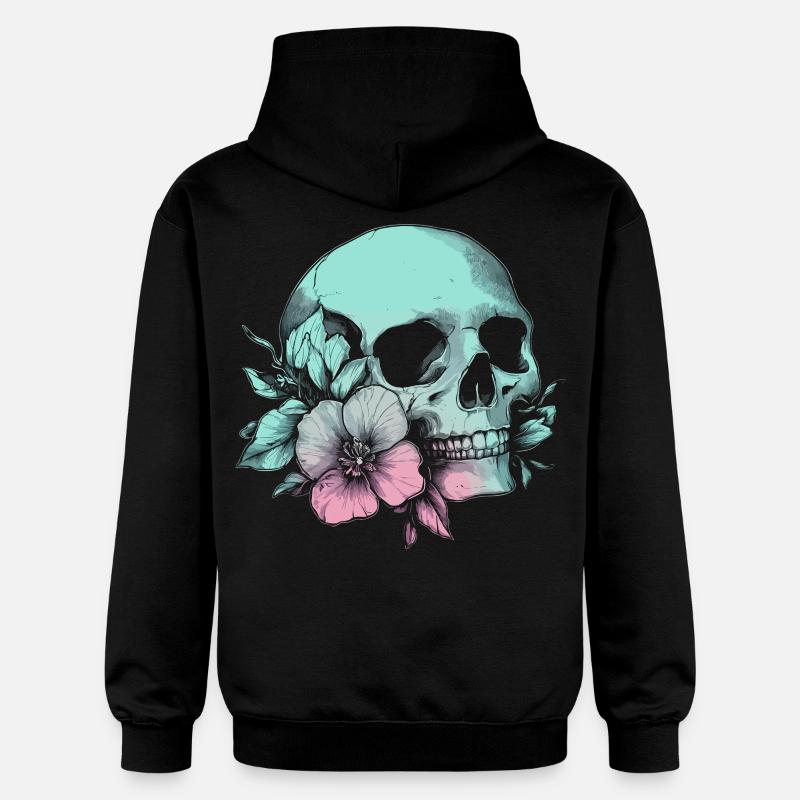 Pastell-Schädel mit Blume & Stil - Gildan Unisex Softstyle® Midweight Hoodie - Schwarz