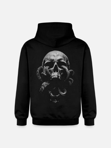 Skull with tentacles – dark gothic art - Gildan Unisex Softstyle® Midweight Hoodie - black