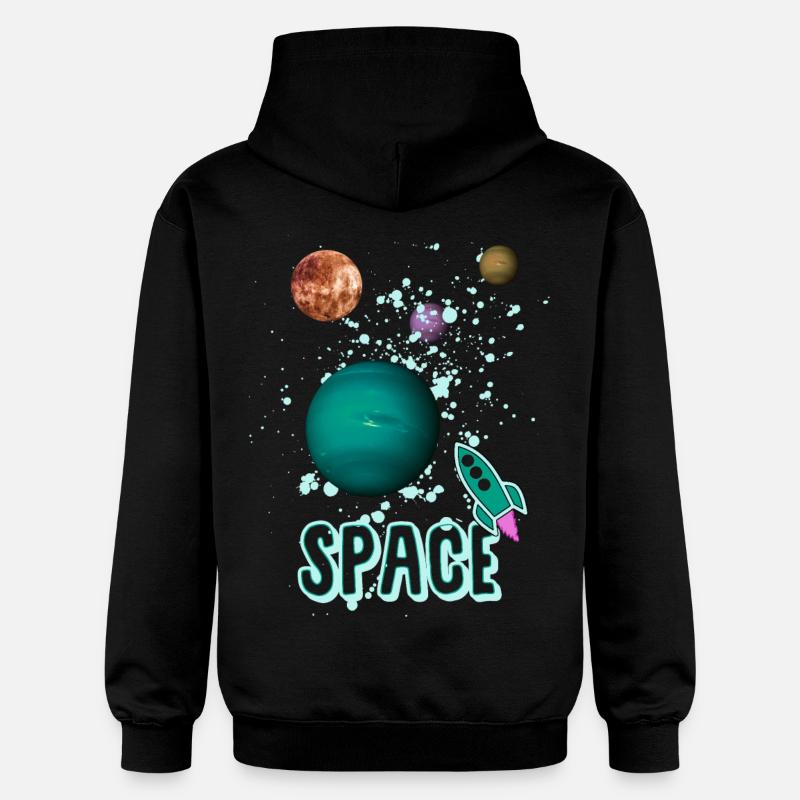 Space - Rocket - Galaxy - Gildan Unisex Softstyle® Midweight Hoodie - black