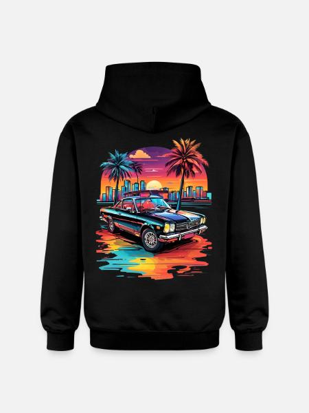 Retro Car Cruiser at Sunset - Gildan Unisex Softstyle® Midweight Hoodie - black
