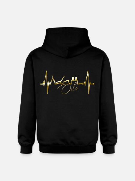 Oslo Skyline Battito cardiaco Norvegia Amore Amo Oslo - Felpa con cappuccio unisex Softstyle® Gildan con grammatura media - nero