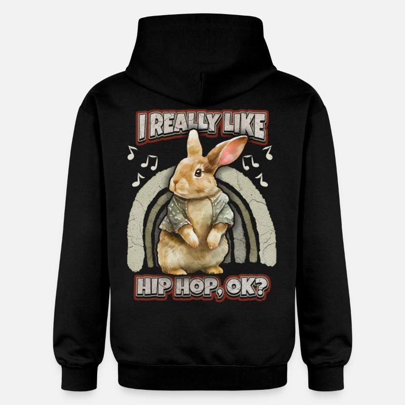 Lapin Kawaii Illustration Lapin Hip-Hop - Sweat à capuche Softstyle® Gildan Unisexe - noir