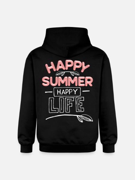 Summer Summer, Happy-Summer Saying - Gildan Unisex Softstyle® Midweight Hoodie - black
