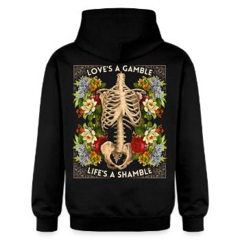 Biker-Design Skelett vintage-Rosen lustiger Spruch - Gildan Unisex Softstyle® Midweight Hoodie - Schwarz - Hinten - Nik (191cm)