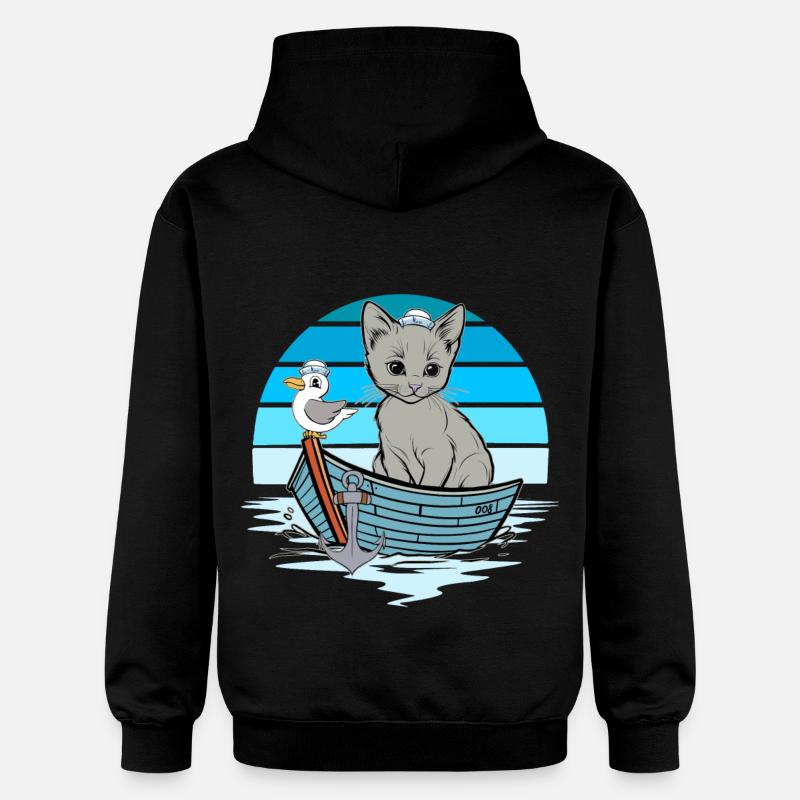 Chaton, Mouette, Marin, Marin, Bateau - Sweat à capuche Softstyle® Gildan Unisexe - noir