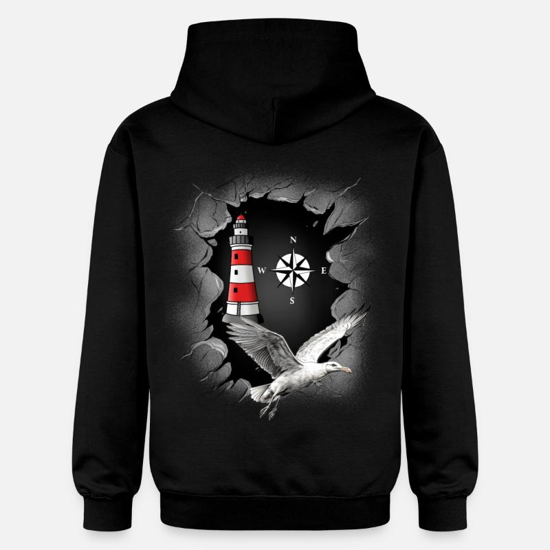Seagull Lighthouse Boussole Maritime - Sweat à capuche Softstyle® Gildan Unisexe - noir