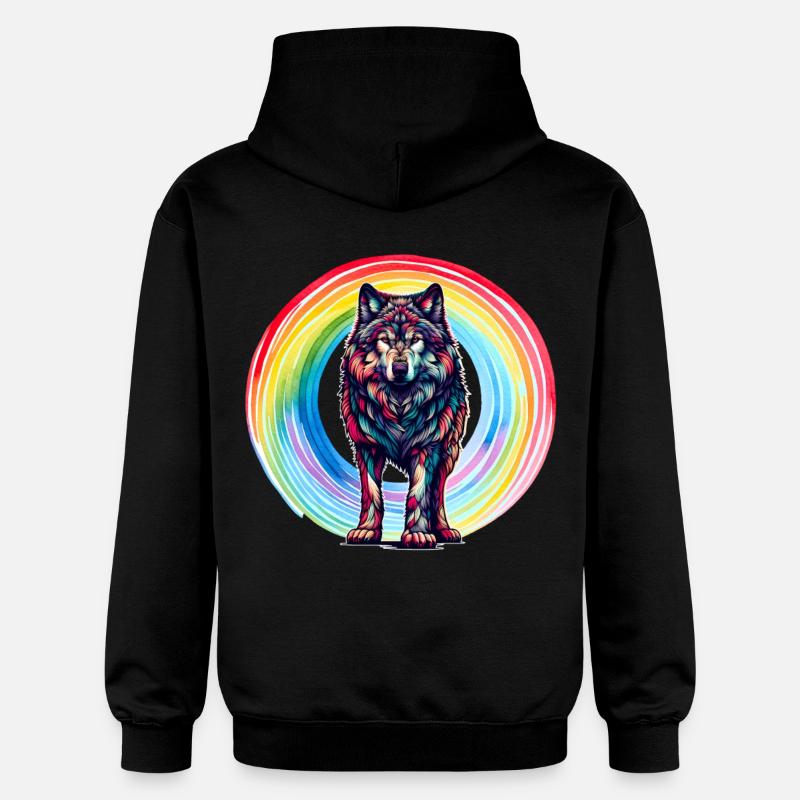 Wolf Wolves Rainbow - Gildan Unisex Softstyle® Midweight Hoodie - black