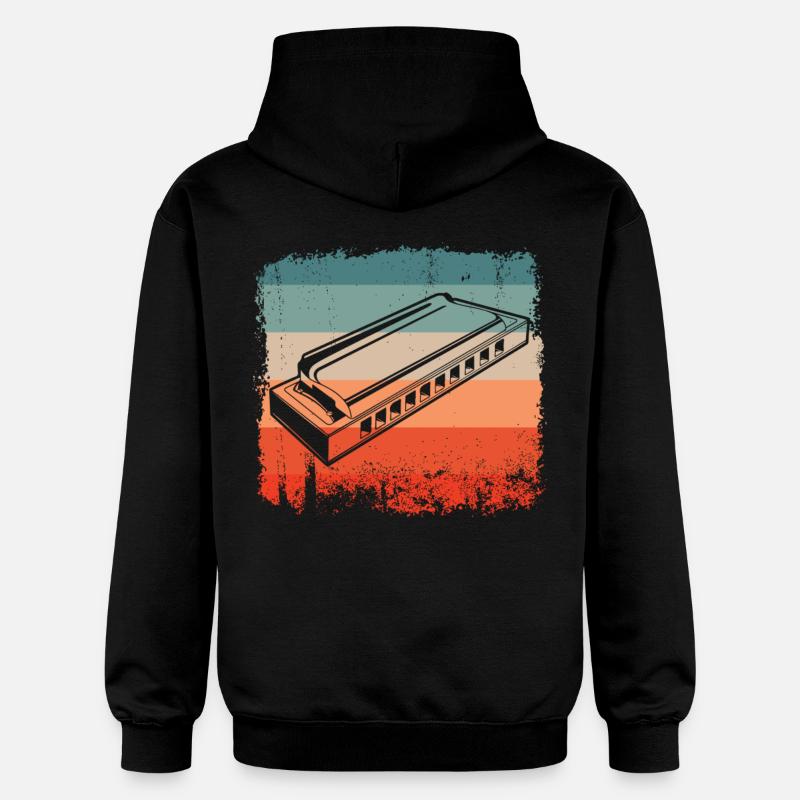 Silhouette du joueur d’harmonica rétro - Sweat à capuche Softstyle® Gildan Unisexe - noir