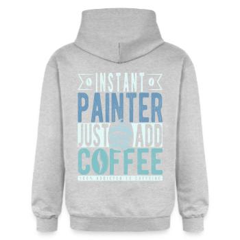 Maler Kaffee Spruch - Gildan Unisex Softstyle® Midweight Hoodie - Hellgrau meliert - Hinten - Liana (172cm)