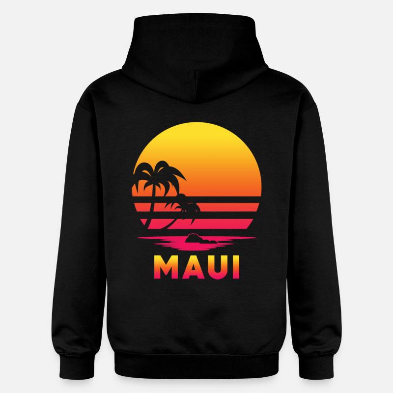 Plage rétro de Maui - Sweat à capuche Softstyle® Gildan Unisexe - noir