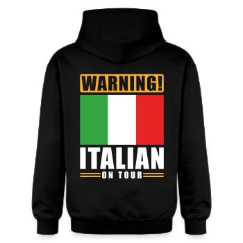 Avertissement Italien en tournée - Sweat à capuche Softstyle® Gildan Unisexe - noir - Dos - Nik (191cm)