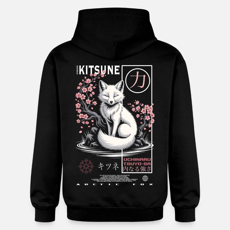 Kitsune Renard - Japonais Asiatique - Sweat à capuche Softstyle® Gildan Unisexe - noir