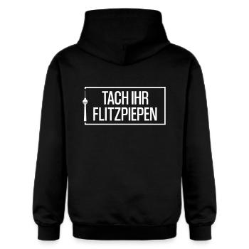Tach Ihr Flitzpiepen Berlinern lustiges Berlin - Gildan Unisex Softstyle® Midweight Hoodie - Schwarz - Hinten - Nik (191cm)