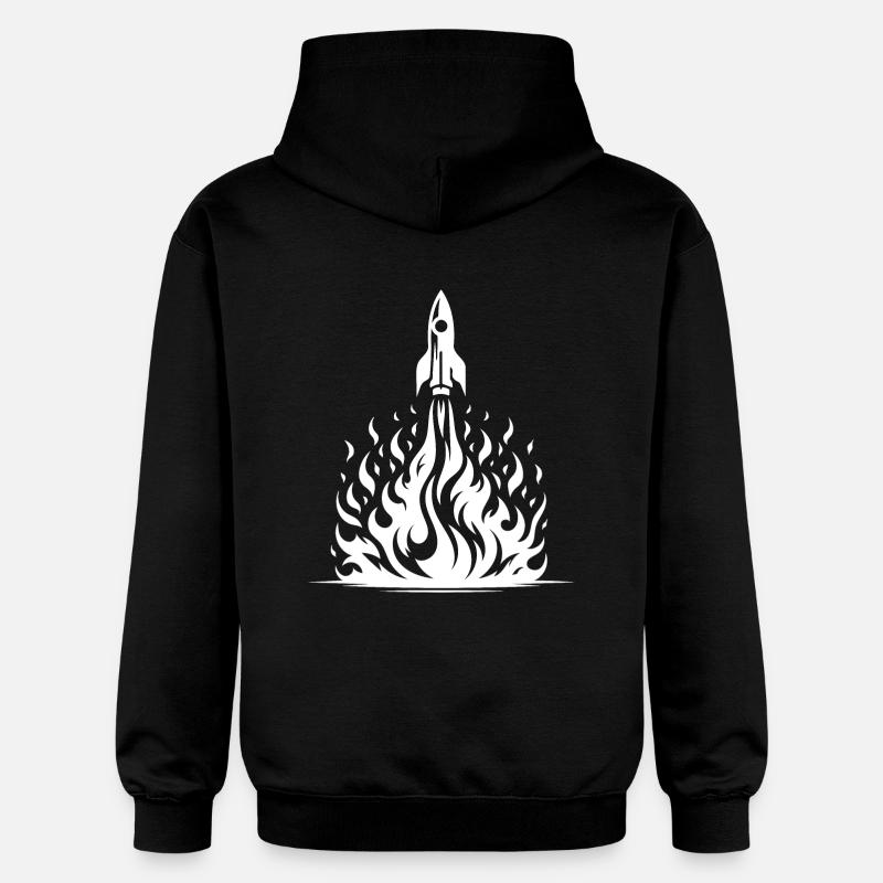 Fusée décollant dans le feu, les flammes, la mer - Sweat à capuche Softstyle® Gildan Unisexe - noir