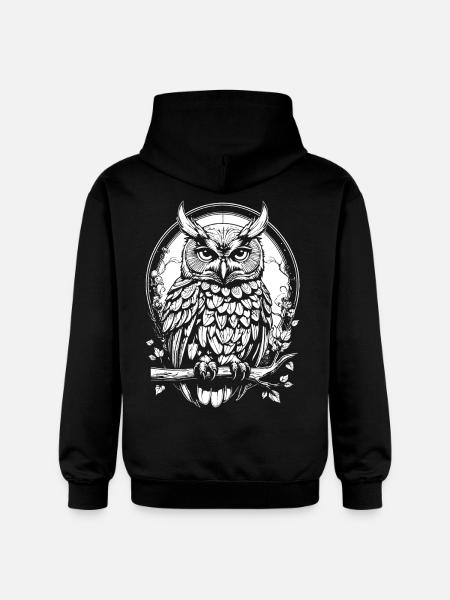 Owl on a branch - Gildan Unisex Softstyle® Midweight Hoodie - black
