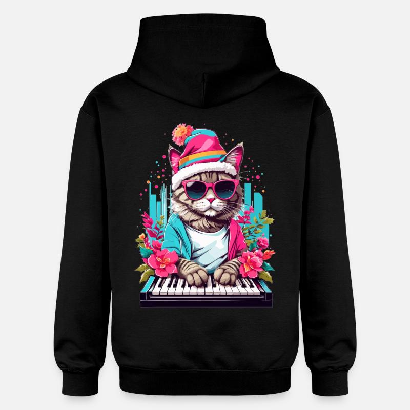 Chat mignon avec piano - Sweat à capuche Softstyle® Gildan Unisexe - noir