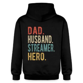 Streamer Papa Ehemann Held - Gildan Unisex Softstyle® Midweight Hoodie - Schwarz - Hinten - Nik (191cm)