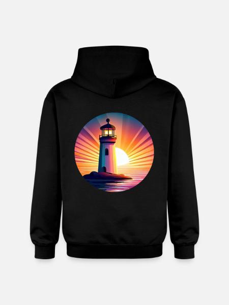 Lighthouse at sunset - Picturesque - Gildan Unisex Softstyle® Midweight Hoodie - black