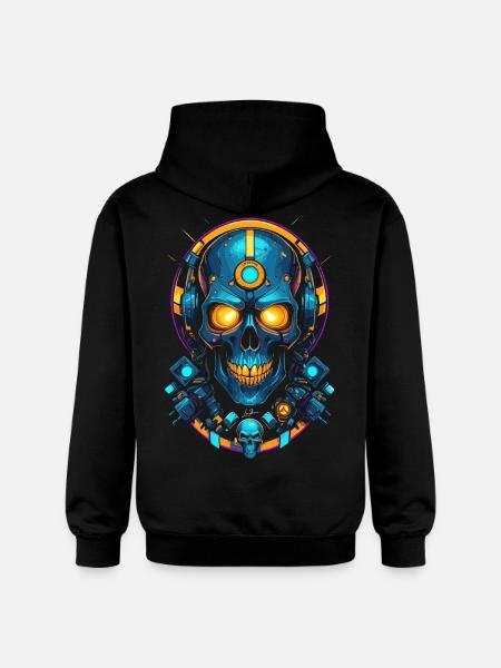 Futuristic blue gold skull - Gildan Unisex Softstyle® Midweight Hoodie - black