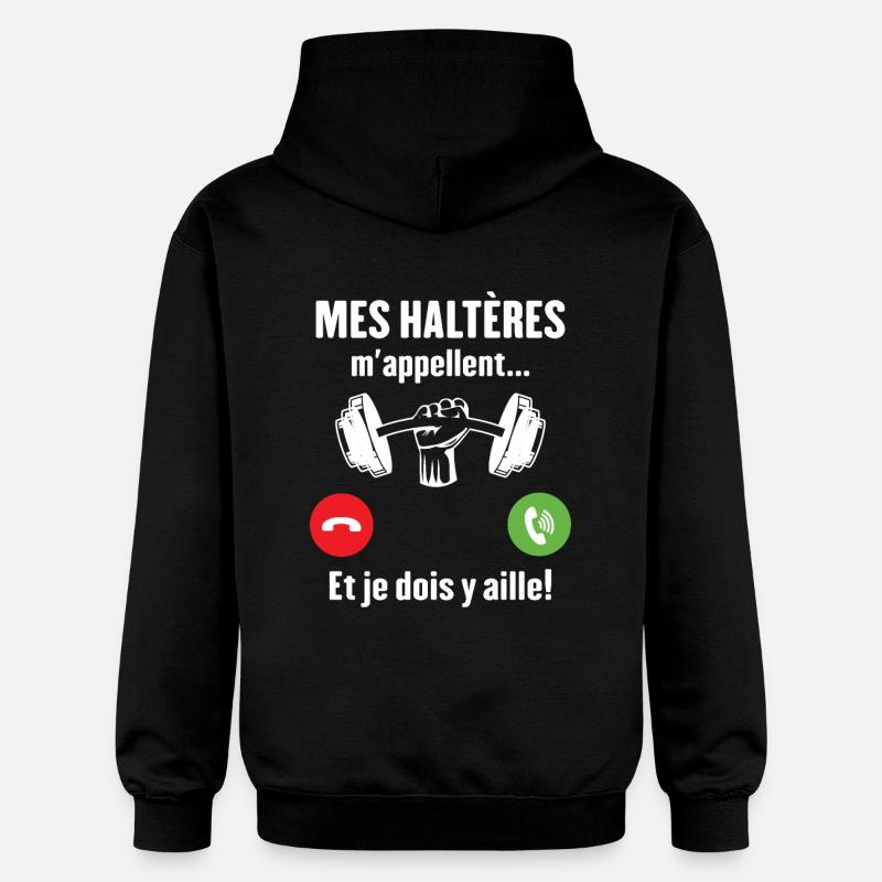 Les haltères musculation m'appellent - Sweat à capuche Softstyle® Gildan Unisexe - noir
