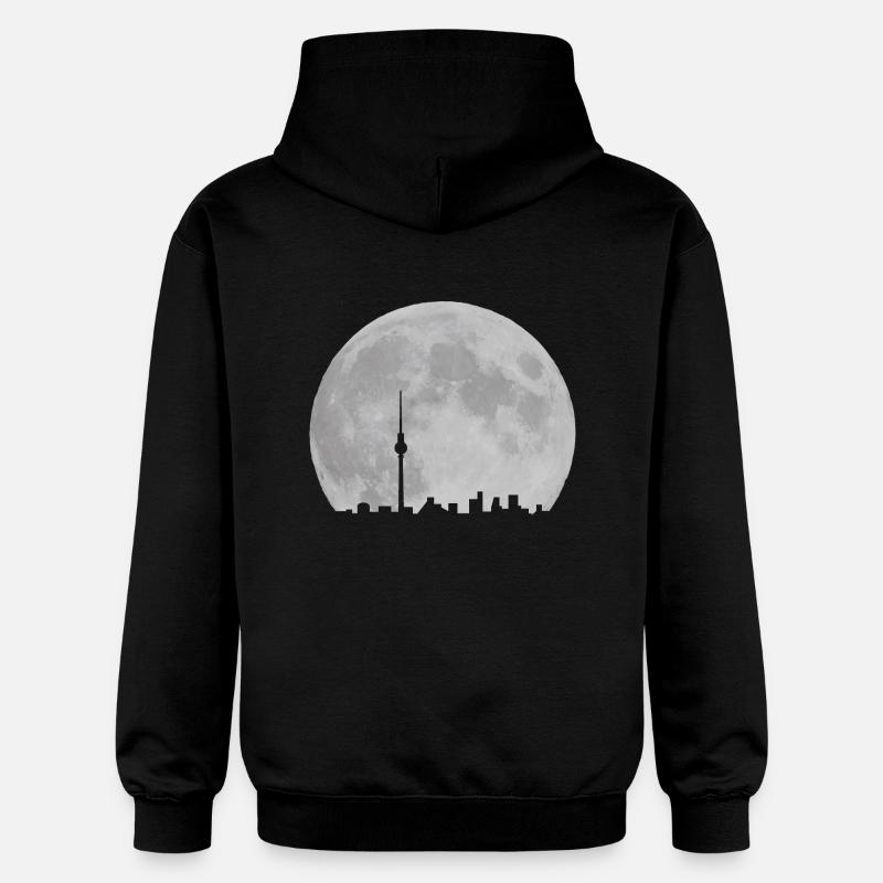 Horizon de Berlin devant la lune Fernsehturm - Sweat à capuche Softstyle® Gildan Unisexe - noir