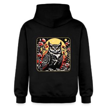 Hibou avec des vrilles de pétales de rose en aspect gravure sur bois - Sweat à capuche Softstyle® Gildan Unisexe - noir - Dos - Nik (191cm)