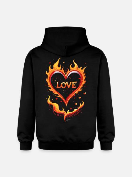 Love valentine heart fire - Gildan Unisex Softstyle® Midweight Hoodie - black