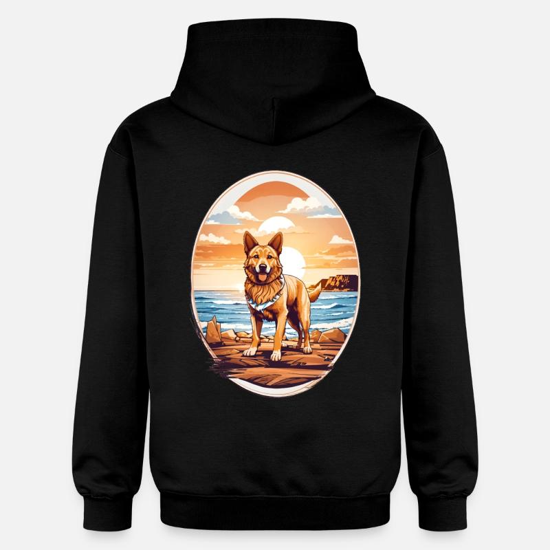 Chien sur la plage - Sweat à capuche Softstyle® Gildan Unisexe - noir