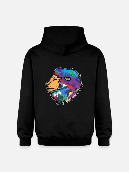 Lion's head colorful animals drawing - Gildan Unisex Softstyle® Midweight Hoodie - black