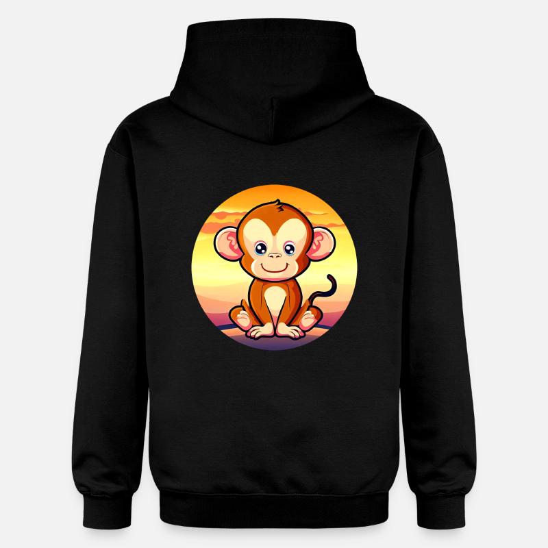Mignon Singe Chimpanzé Sunset Design - Sweat à capuche Softstyle® Gildan Unisexe - noir