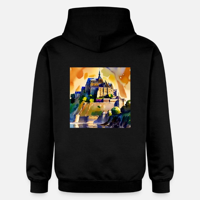 Mont Saint Michel - Aquarelle - Sweat à capuche Softstyle® Gildan Unisexe - noir