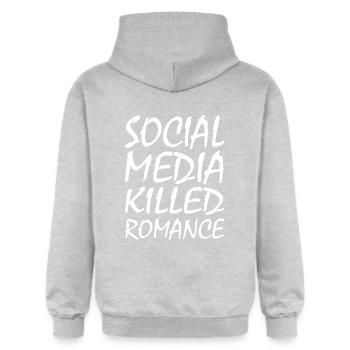 social media killed romance - Gildan Unisex Softstyle® Midweight Hoodie - Hellgrau meliert - Hinten - Liana (172cm)