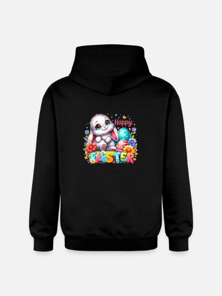 Happy Easter - Easter Bunny Illustration - Gildan Unisex Softstyle® Midweight Hoodie - black