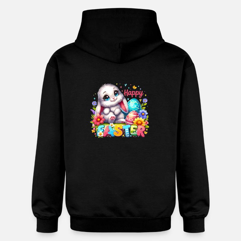 Happy Easter - Easter Bunny Illustration - Gildan Unisex Softstyle® Midweight Hoodie - black