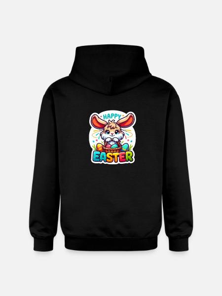 Happy Easter - Easter Bunny Illustration - Gildan Unisex Softstyle® Midweight Hoodie - black