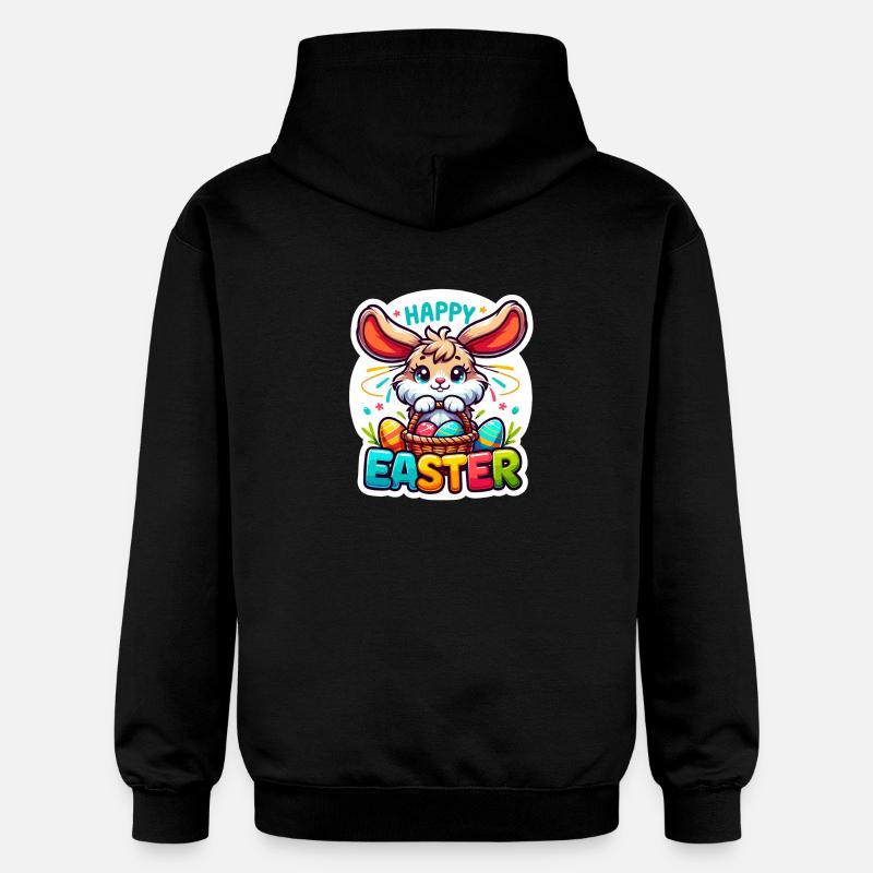 Happy Easter - Easter Bunny Illustration - Gildan Unisex Softstyle® Midweight Hoodie - black
