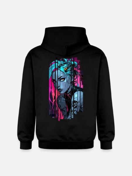 Neonblaues Cyber-Mädchen - Gildan Unisex Softstyle® Midweight Hoodie - Schwarz