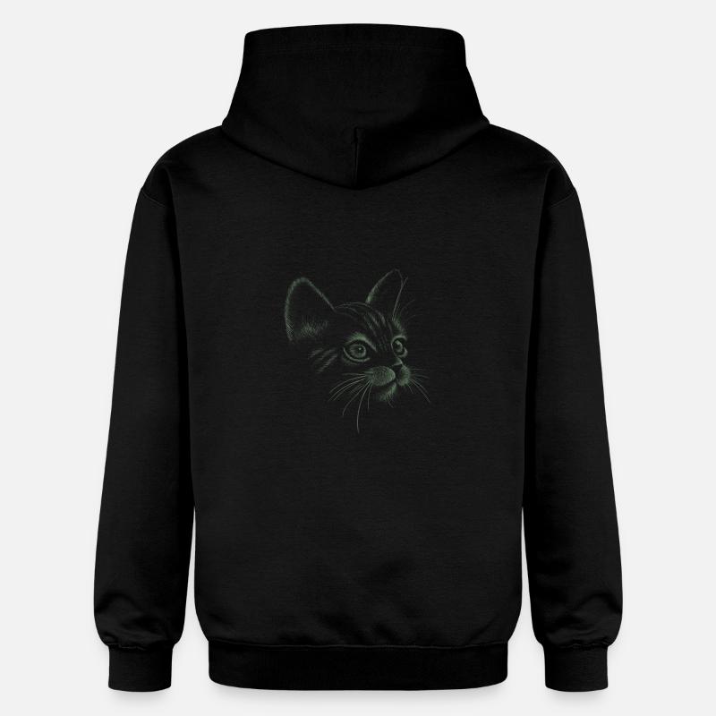 Chat dessiné à la main - Sweat à capuche Softstyle® Gildan Unisexe - noir